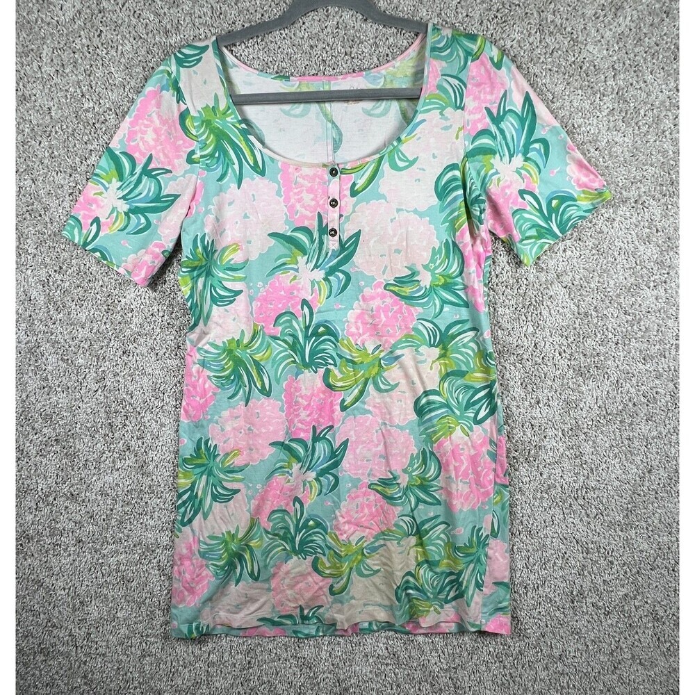 Lilly Pulitzer Gavyn Henley Dress M Pineapple Shake Dress Floral w/Buttons